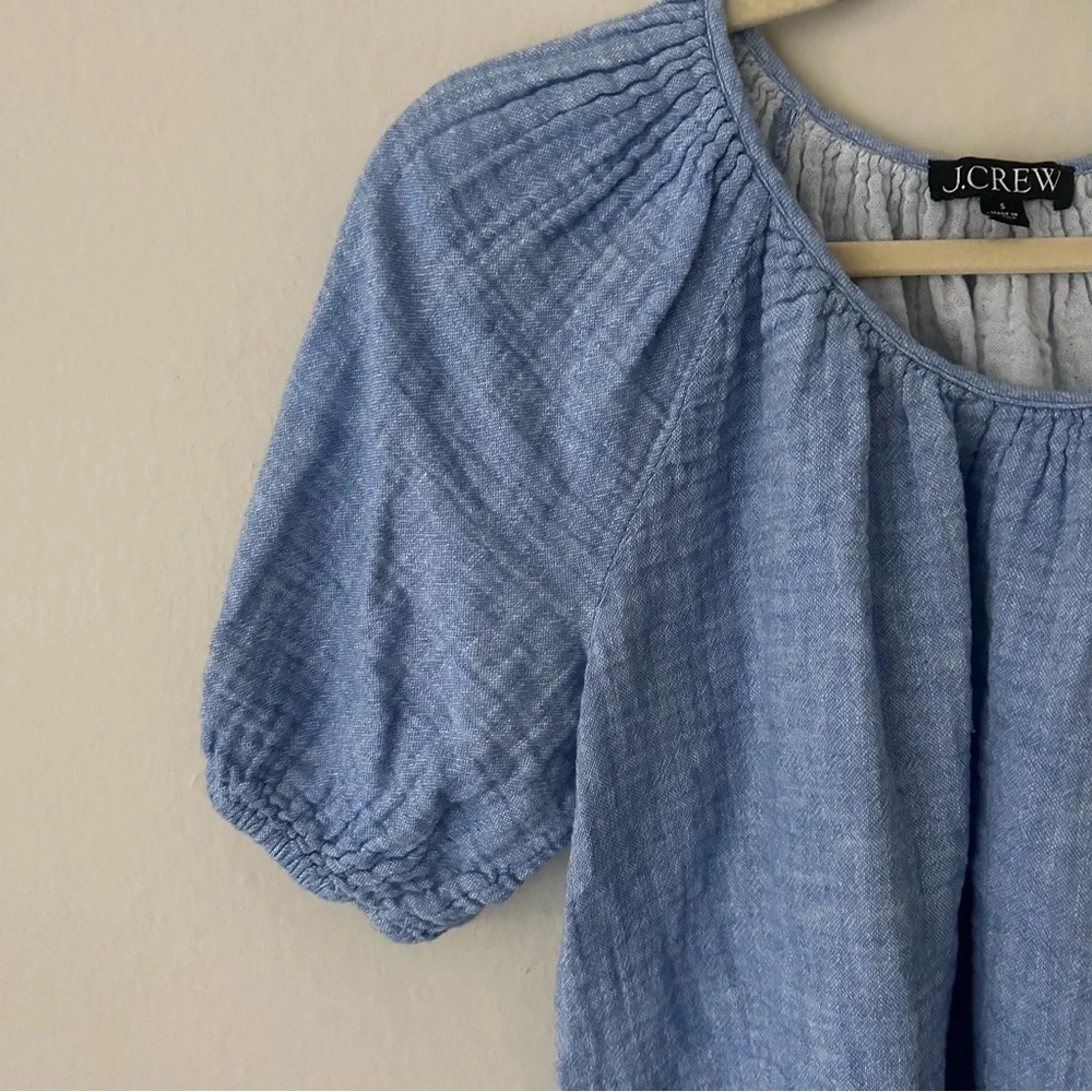 J.Crew Swingy puff-sleeve top in cotton-linen blend gauze Small